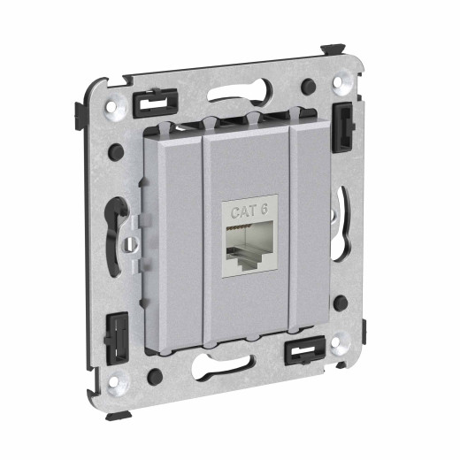 Компьютерная розетка RJ-45 без шторки в стену, кат.6 одинарная экранированная, Avanti, закаленная сталь