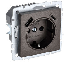 IEK BRITE BASE Темн.бронза Розетка с з/к/ш 16А с USB A+C 18Вт РЮш11-1-БрТБ