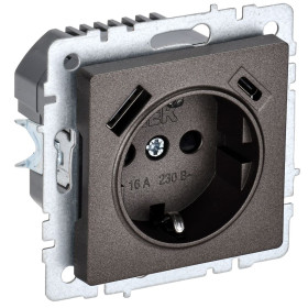IEK BRITE BASE Темн.бронза Розетка с з/к/ш 16А с USB A+C 18Вт РЮш11-1-БрТБ