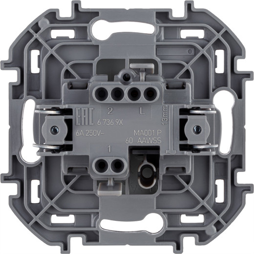 Выключатель кнопочный одноклавишный - Legrand/Daccord Inspiria - с нормально-открытым контактом 6А 250В безвинтовые зажимы - алюминий