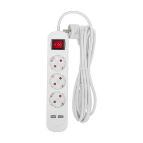 REXANT Удлинитель STANDARD 3 гнезда, 3м, 3х1,0мм², с/з, с выключателем, 2 USB, белый.