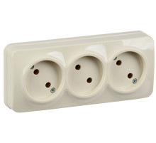 IEK GLORY РС23-2-ХК Розет. 3-ая без з/к о/у 10А GLORY кремовый