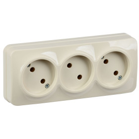 IEK GLORY РС23-2-ХК Розет. 3-ая без з/к о/у 10А GLORY кремовый
