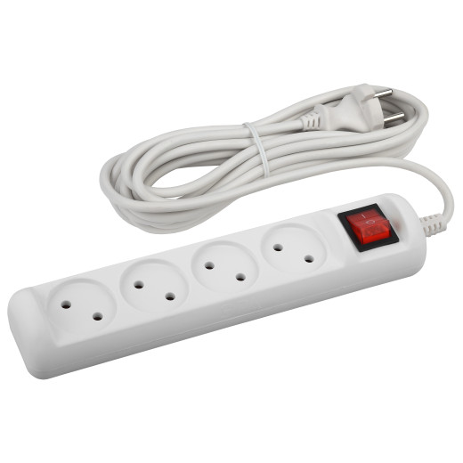 Удлинитель электрический ЭРА  U-4s-5m-2x1 без заземления c выключателем 4 розетки 5 м ПВС 2x1мм2 10А