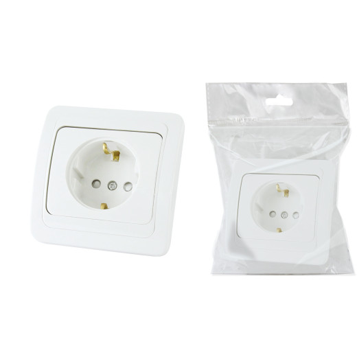 Розетка 2П+З 16А  c защитными шторками белая 