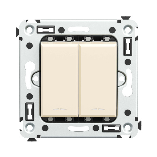 Выключатель двухклавишный в стену, Avanti, ванильная дымка