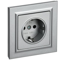 IEK BRITE BASE Алюминий Розетка с з/к/ш 16А в сб. РСР14-1-0-БрА