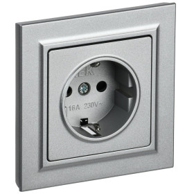 IEK BRITE BASE Алюминий Розетка с з/к/ш 16А в сб. РСР14-1-0-БрА