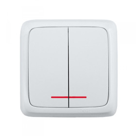 Hegel Альфа наруж Белый ВА16-154 Выключатель 2-клавишный с индикацией, с изол.пластиной