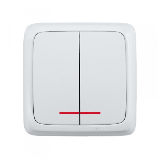 ВА16-154 Выключатель открытой установки, двухклавишный, с индикацией, с изолирующей пластиной, цвет белый