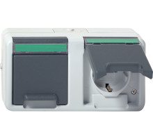 Gira Двойная розетка с з/к IP44. горизонтальный блок с полем для надписи. устойчивая к парам аммиака