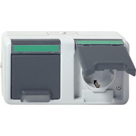 Gira Двойная розетка с з/к IP44. горизонтальный блок с полем для надписи. устойчивая к парам аммиака