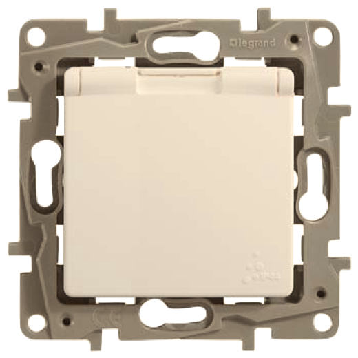 Розетка с заземлением IP44 - Legrand Etika - со шторками с защитной крышкой 16А 250В безвинтовые зажимы - слоновая кость