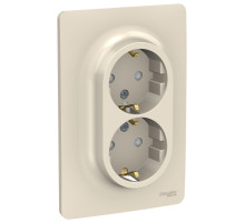Schneider Electric Unica New Беж Розетка с/з двойная, со шторками, винт. зажим.
