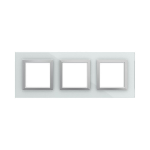 Рамка из натурального стекла 3 поста (6 мод.), Avanti, светло-серая