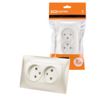 TDM Розетка двойная 2П 10А 250В с защитными шторками  перламутр 