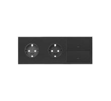 Simon 100 Черный матовый Кит 3 поста, фронт. Накладка на 2 розетки Schuko + 2 клавиши выключателей