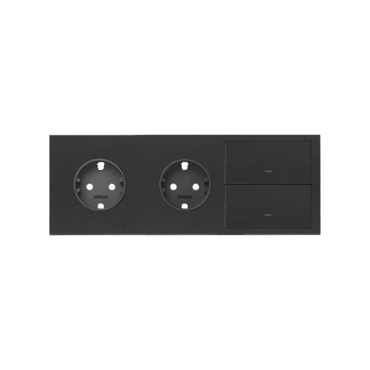 Simon 100 Черный матовый  Кит 3 поста, фронт. Накладка на 2 розетки Schuko + 2 клавиши выключателей