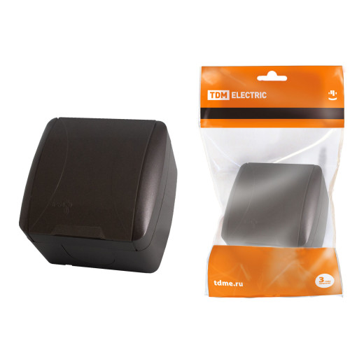 Розетка 2П+3 открытой установки IP54 16А с крышкой шоколад 