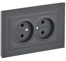 IEK BRITE Графит Розетка 2-я без з/к/ш 10А в сборе РС12-2-БрГ