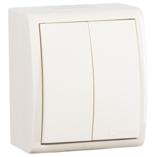 Simon15 Aqua Бежевый Выключатель 2-клавишный с/п наружный, IP54