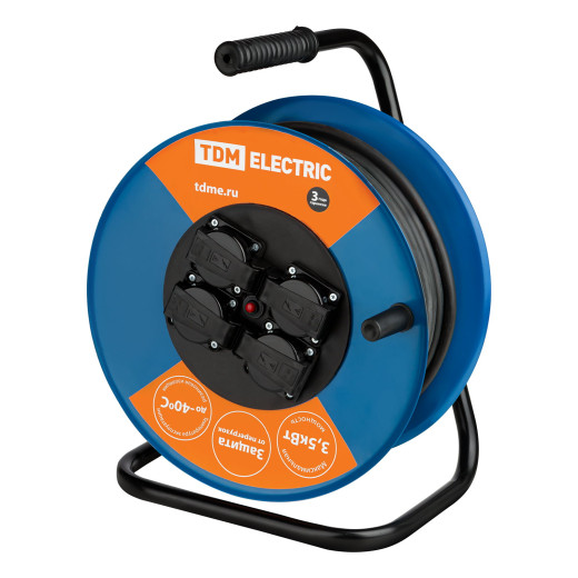 Удлинитель силовой УХз16-004 TDM (метал. катушка, А3, 4 места IP44/40м КГ 3х1,5)