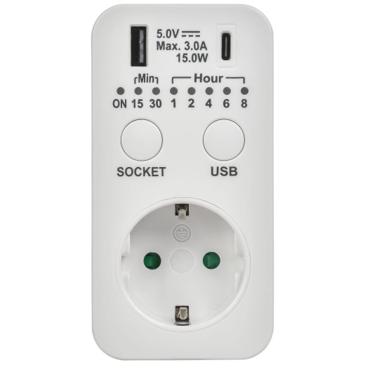 РТЭ-4 Розетка-таймер электр. с USB 15мин-8ч 16А IP20 бел IEK