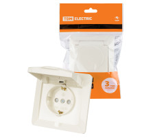 TDM Розетка 2П+З с защ. шт. и крышкой 16А 250В IP44 сл. кость 