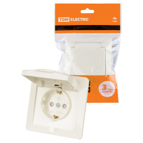 TDM Розетка 2П+З с защ. шт. и крышкой 16А 250В IP44 сл. кость 