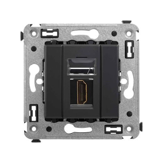 HDMI розетка одинарная в стену, тип А-А, Avanti, черный матовый