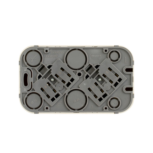 Розеточный блок двойной с заземлением - Legrand Quteo - с предварительным подключением без шторок IP20 16А 250В винтовые зажимы накладной монтаж - слоновая кость