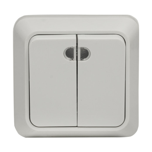 Рим Выключатель 2-клавишный с индикатором 10А белый EKF