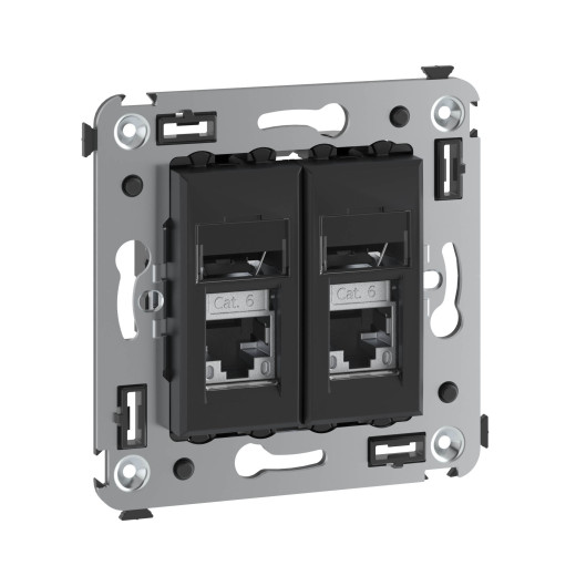 Компьютерная розетка RJ-45 в стену, кат.6 экранированная  двойная, Avanti, черный матовый