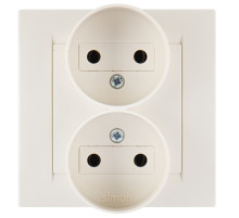 Simon 15 Бежевая Розетка 2-ая б/з литая (в сборе с рамкой)
