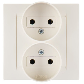 Simon 15 Бежевая Розетка 2-ая б/з литая (в сборе с рамкой)