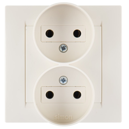 Simon 15 Бежевый Розетка 2-я б/з литая (в сборе с рамкой)