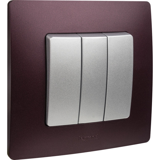 Выключатель трёхклавишный - Legrand Etika - 10А 250В винтовые зажимы - алюминий