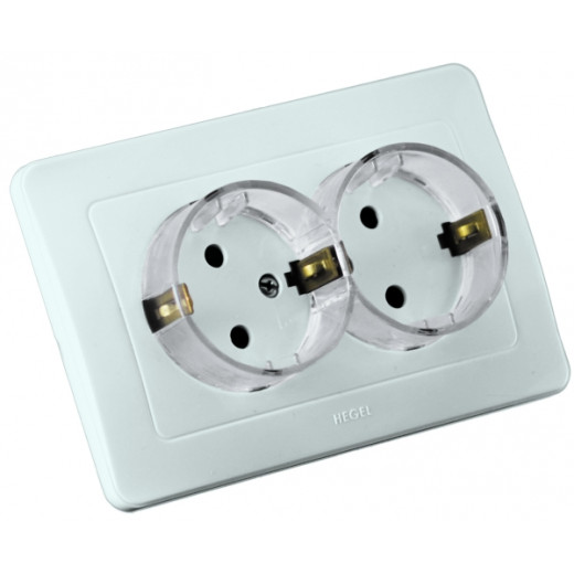 РС16-381 Розетка скрытой установки, двухместная, с заземляющим контактом, цвет белый