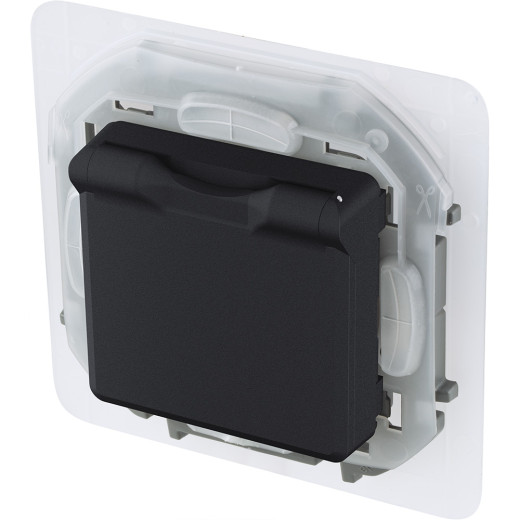 Розетка с заземлением IP44 - Legrand/Daccord Inspiria - со шторками с защитной крышкой 16А 250В винтовые зажимы - антрацит