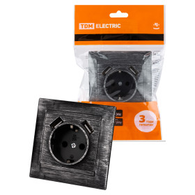 TDM Розетка 2П+З 16А 250В + 2 USB порта 2,1А 5В старинное серебро 