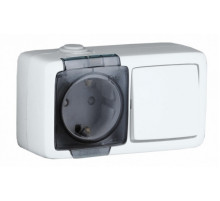 Hegel Белый Блок открытой установки, брызгозащищенный , розетка с заземляющим контактом и шторками+одноклавишный выключатель