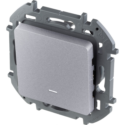 Выключатель одноклавишный с подсветкой/индикацией - Legrand/Daccord Inspiria - 10АХ 250В безвинтовые зажимы - алюминий