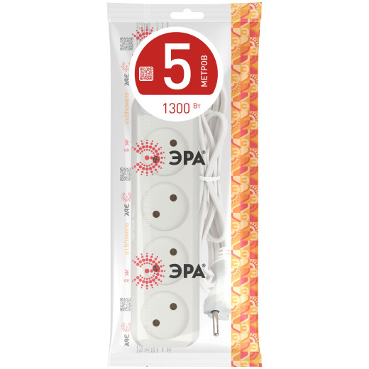 Удлинитель электрический ЭРА  UX-4-5m без заземления 4 розетки 5м ШВВП 2x0,75мм2 6А белый