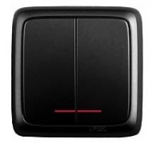 HEGEL ВА10-154-08 Черный Выключатель открытой установки, двухклавишный, с индикацией, с изолирующей пластиной