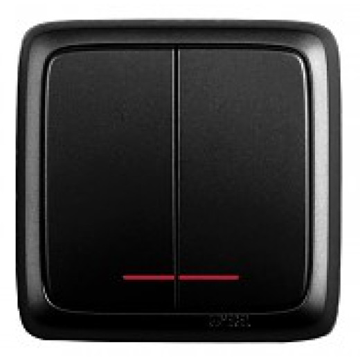 ВА10-154-08 Выключатель открытой установки, двухклавишный, с индикацией, с изолирующей пластиной, цвет черный