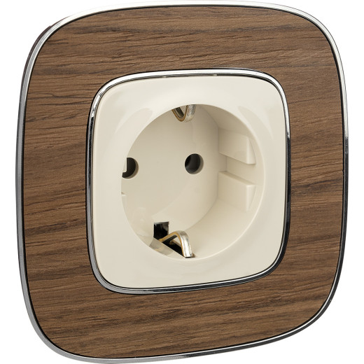 Valena ALLURE.Силовая розетка 2К+З 16А 250В с лицевой панелью.Безвинтовые зажимы.Слоновая кость