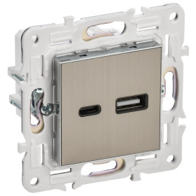 IEK SKANDY Никель Розетка USB A+C 3,1А SK-R14N