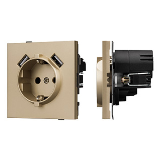 Механизм розетки с USB зарядкой SCT-TENDO-MUAA-SFPL-GD (230V, 16A) (Arlight, Матовый песочный)