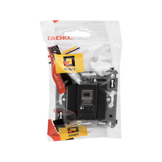 Компьютерная розетка RJ-45 в стену, кат.5e одинарная экранированная, Avanti, черный матовый