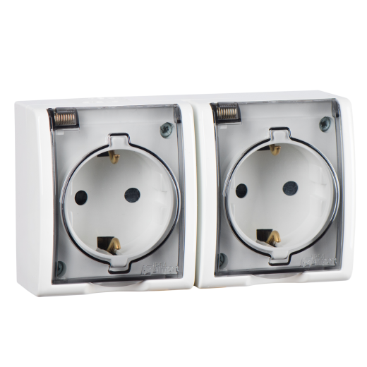 Simon15 Aqua Белый Розетка 2-я с/з с крышкой наружная,IP54